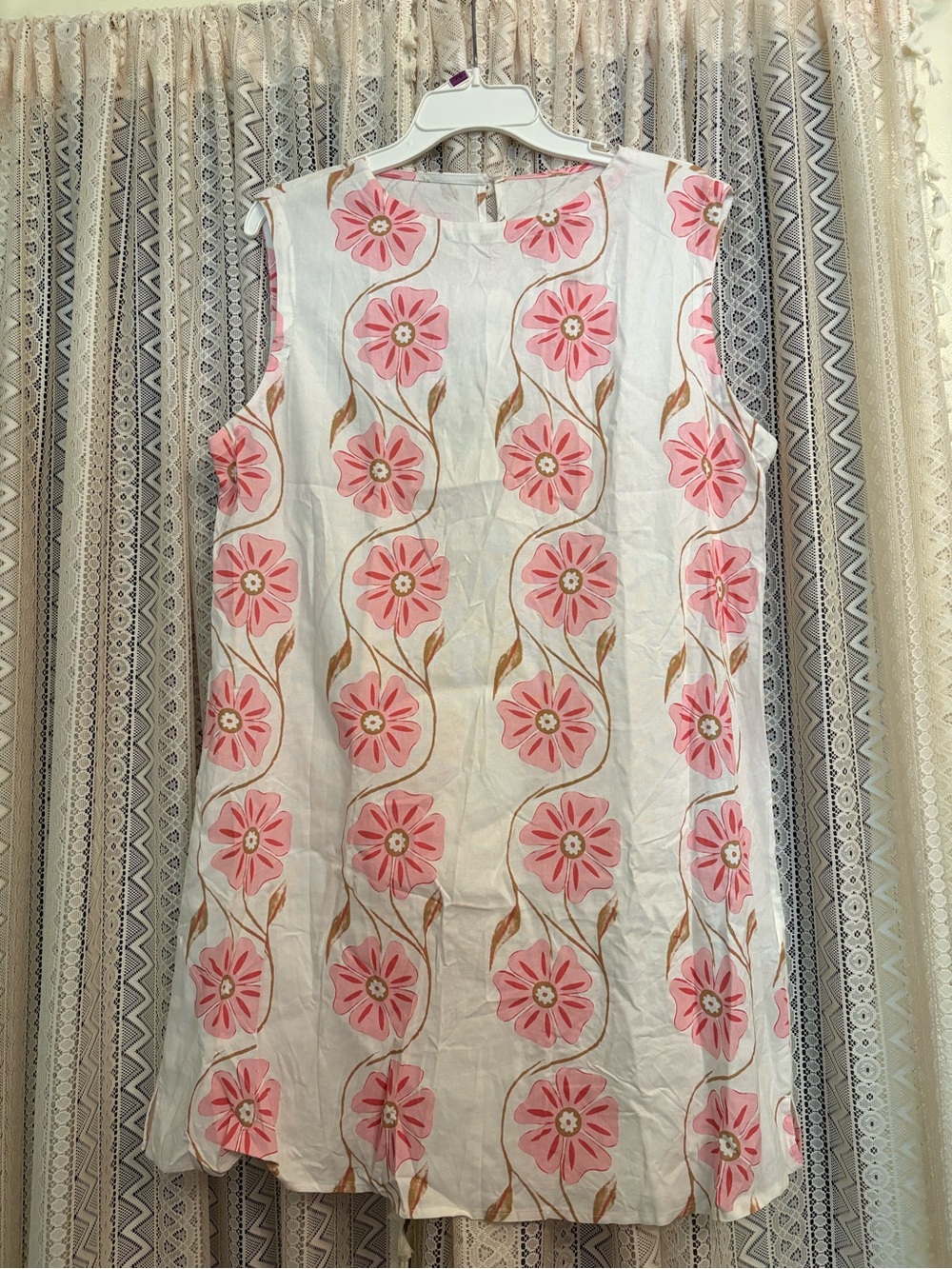 Commense White Mini Dress with Pink Floral Motif